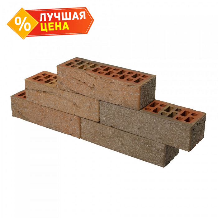 Кирпич BRAER облицовочный БРАЕР кладка кора дуба с песком, М150, 250х85х65 мм