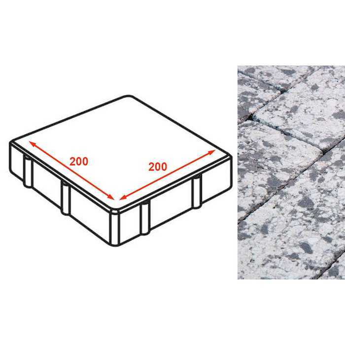 Плита тротуарная Готика Granite FINERRO, квадрат, Диорит 200x200x80 мм