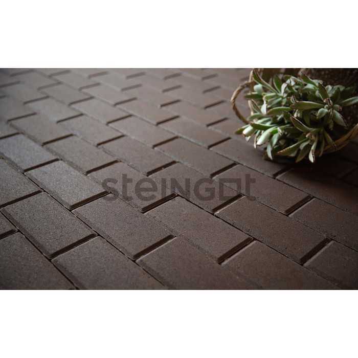 Плитка тротуарная Steingot Моно, Прямоугольник, фаска 5x5, темно-коричневый, 200x100x60 мм